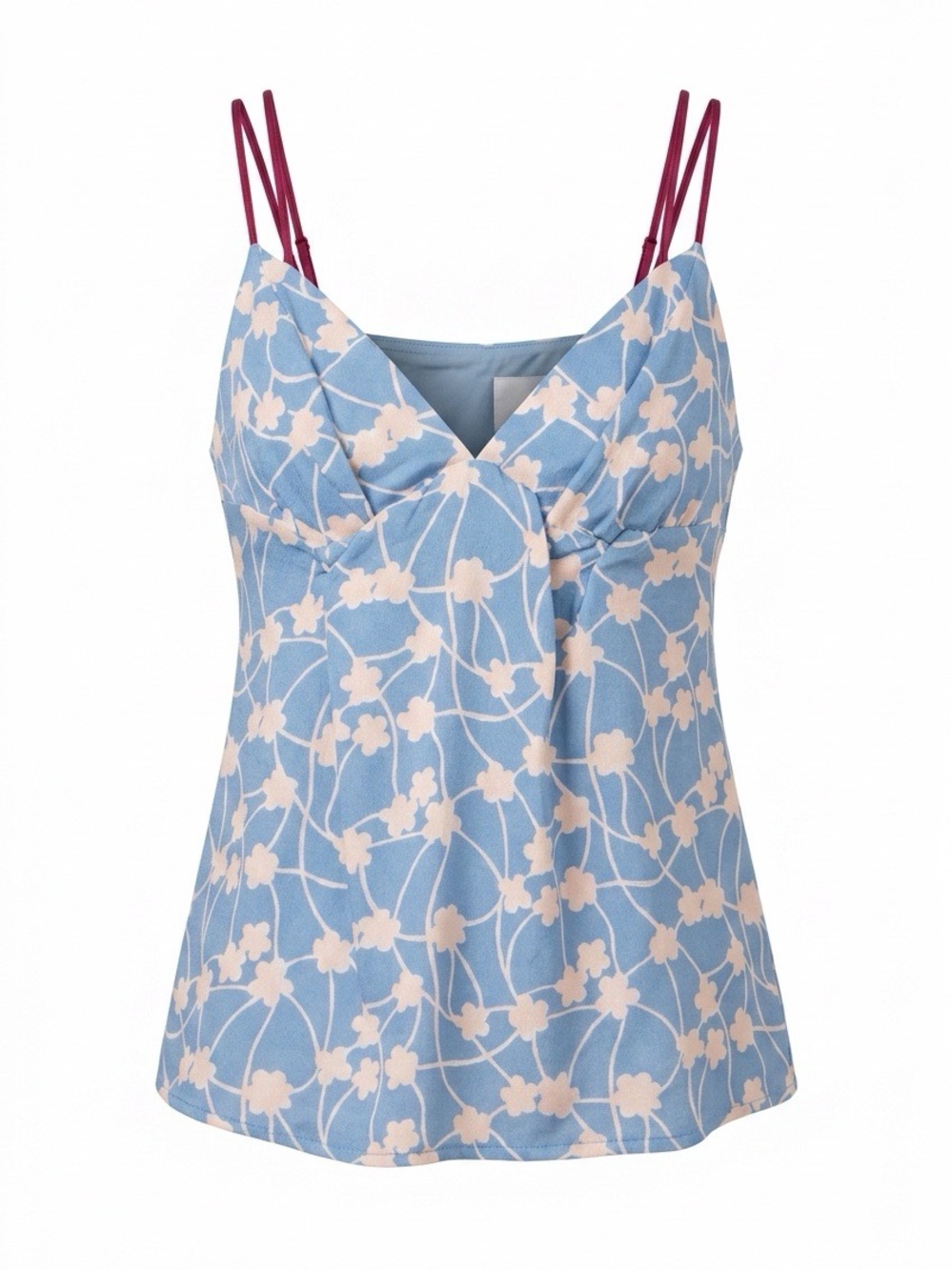 Silk Camisole by Geren Ford with Blue Floral pattern with Red Trim
